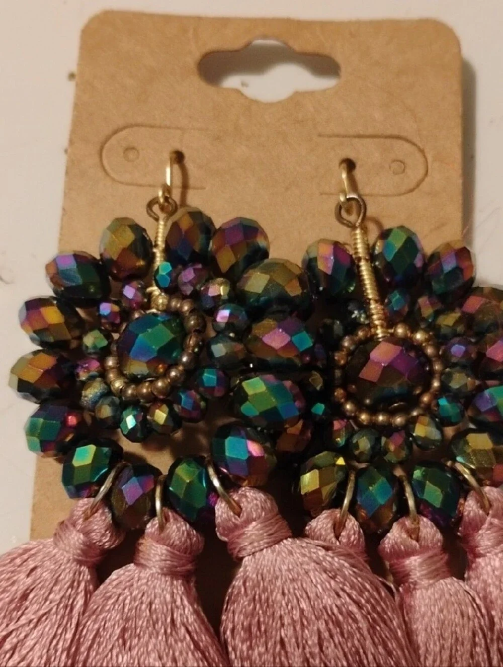 Oil Slick & Tassel Drop Earrings 🖤🩷